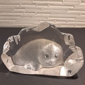 Vtg Mats Jonasson Crystal Baby Sea Figurine Paperweight Artist Signed